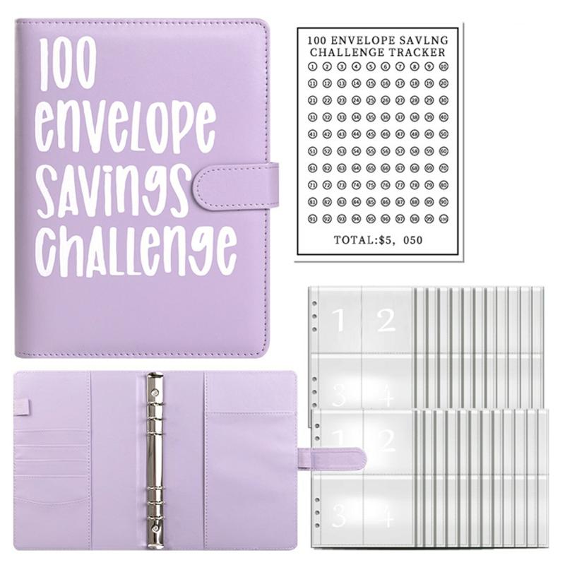 100 Envelope Challenges Notebook For Couple Save 5050 Dollars In 100 Days Moneys Box For Storing Money Purple  |  Writing Material Writing Material Black