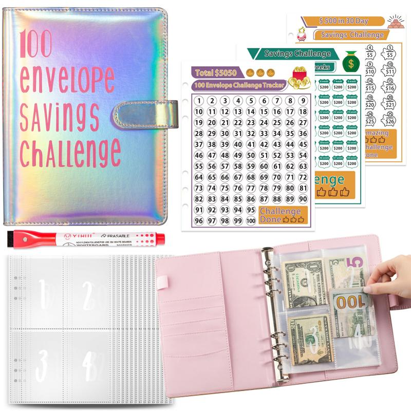 100 Envelope Challenges Notebook With Colorful Cover Budgets Planner Money Saving Books Case For Budgeting Silver  |  Writing Material Writing Material Black