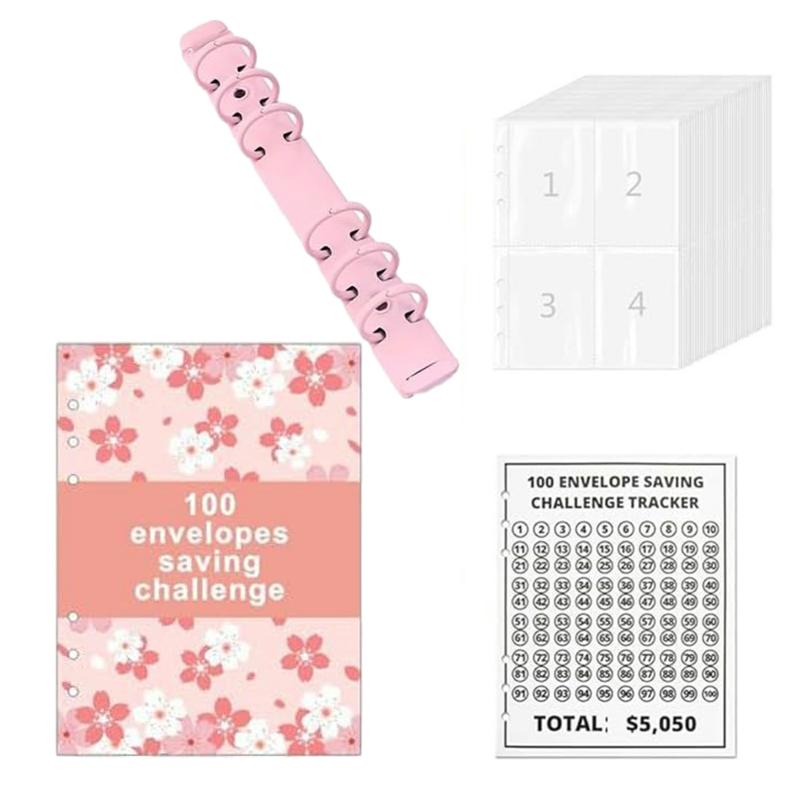 100 Envelope Challenges Notebook With Flower Cover Save 5050 Dollars In 100 Days Ways Gift For Birthday Pink  |  Writing Material Writing Material Blue