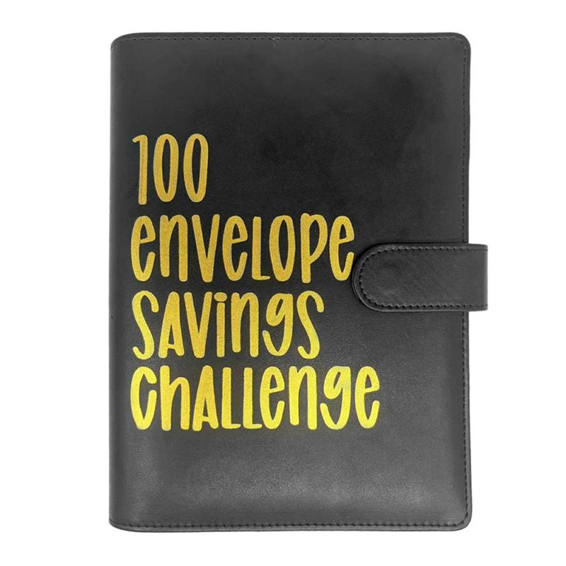 100 Envelope Challenges Notebook With Leather Cover Interesting Way Moneys Saving Challenges Box For Budgeting Black  |  Writing Material Writing Material Black