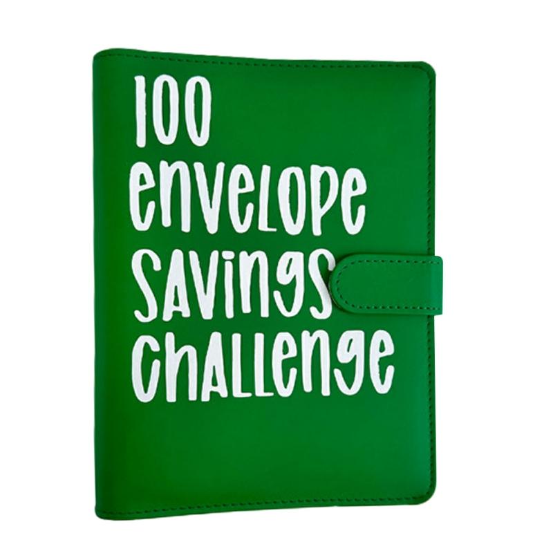 100 Envelope Challenges Notebook With Leather Cover Interesting Way Moneys Saving Challenges Box For Budgeting Green  |  Writing Material Writing Material Black