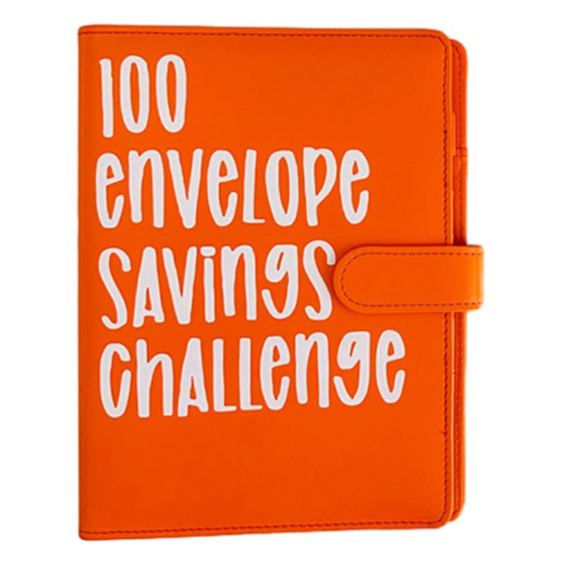 100 Envelope Challenges Notebook With Leather Cover Interesting Way Moneys Saving Challenges Box For Budgeting Orange  |  Writing Material Writing Material Black