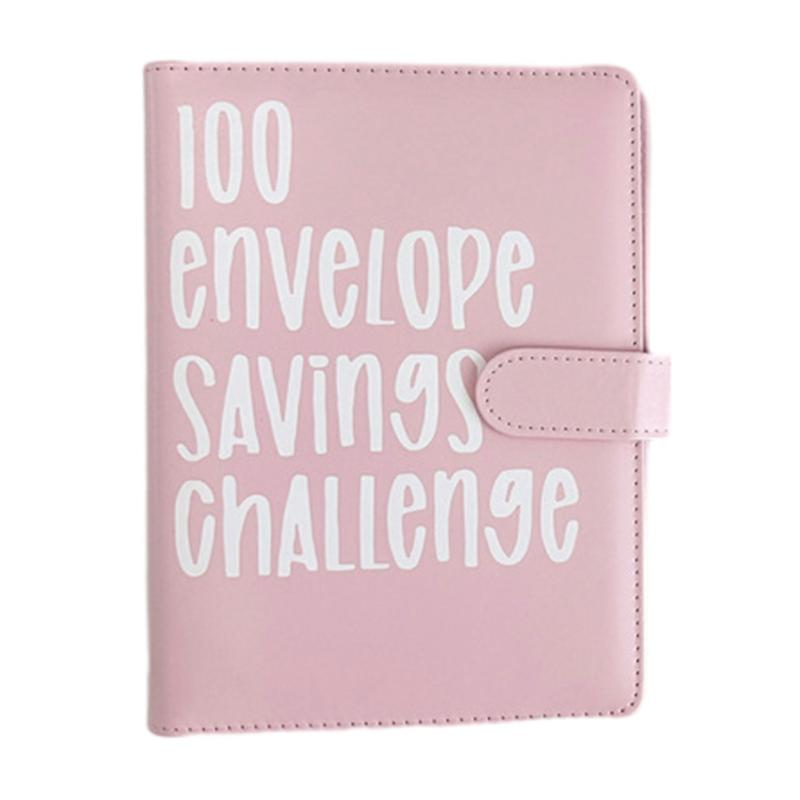 100 Envelope Challenges Notebook With Leather Cover Interesting Way Moneys Saving Challenges Box For Budgeting Pink  |  Writing Material Writing Material Pink