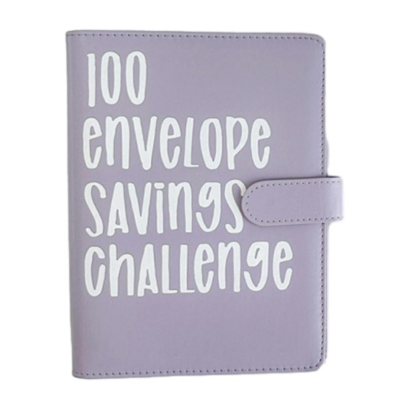 100 Envelope Challenges Notebook With Leather Cover Interesting Way Moneys Saving Challenges Box For Budgeting Purple  |  Writing Material Writing Material Black