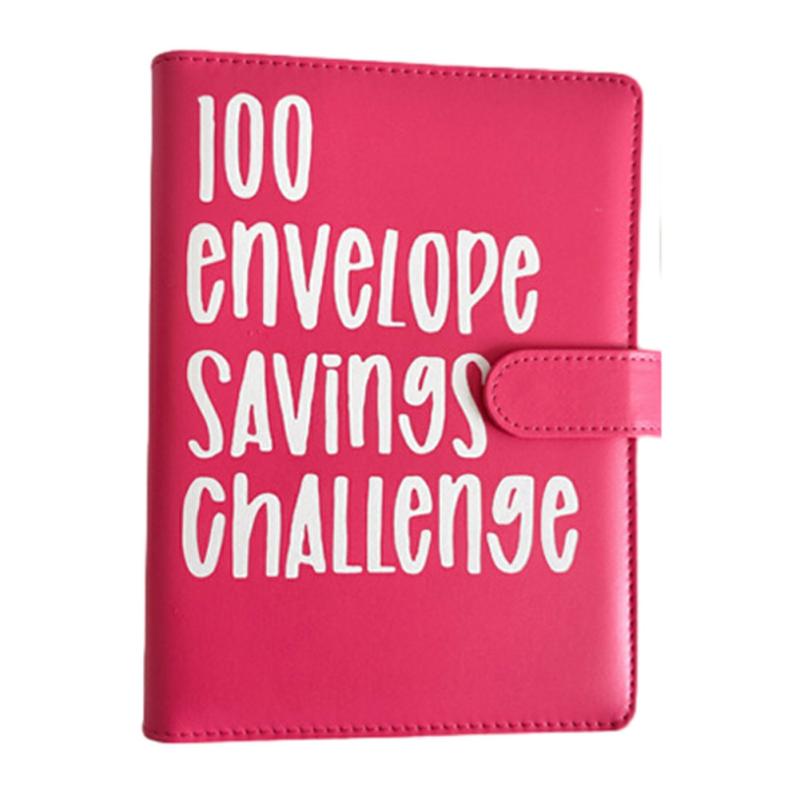 100 Envelope Challenges Notebook With Leather Cover Interesting Way Moneys Saving Challenges Box For Budgeting Red  |  Writing Material Writing Material Black