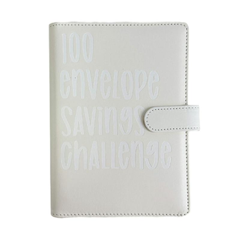 100 Envelope Challenges Notebook With Leather Cover Interesting Way Moneys Saving Challenges Box For Budgeting White  |  Writing Material Writing Material Black