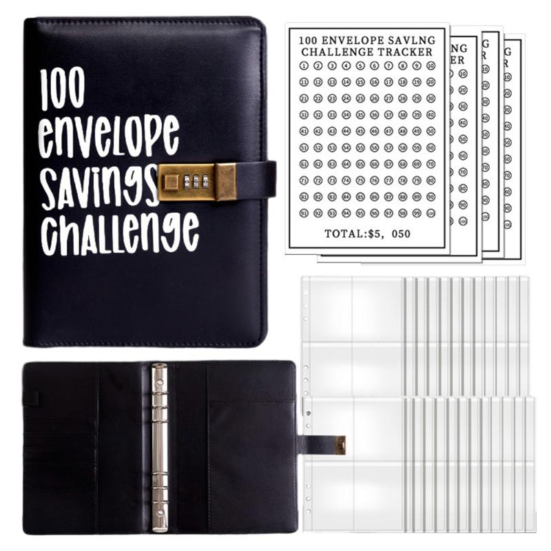 100 Envelope Challenges Notebook With Password Lock Easy Carry Lightweight Save Moneys Box For Men Black  |  Writing Material Writing Material Black