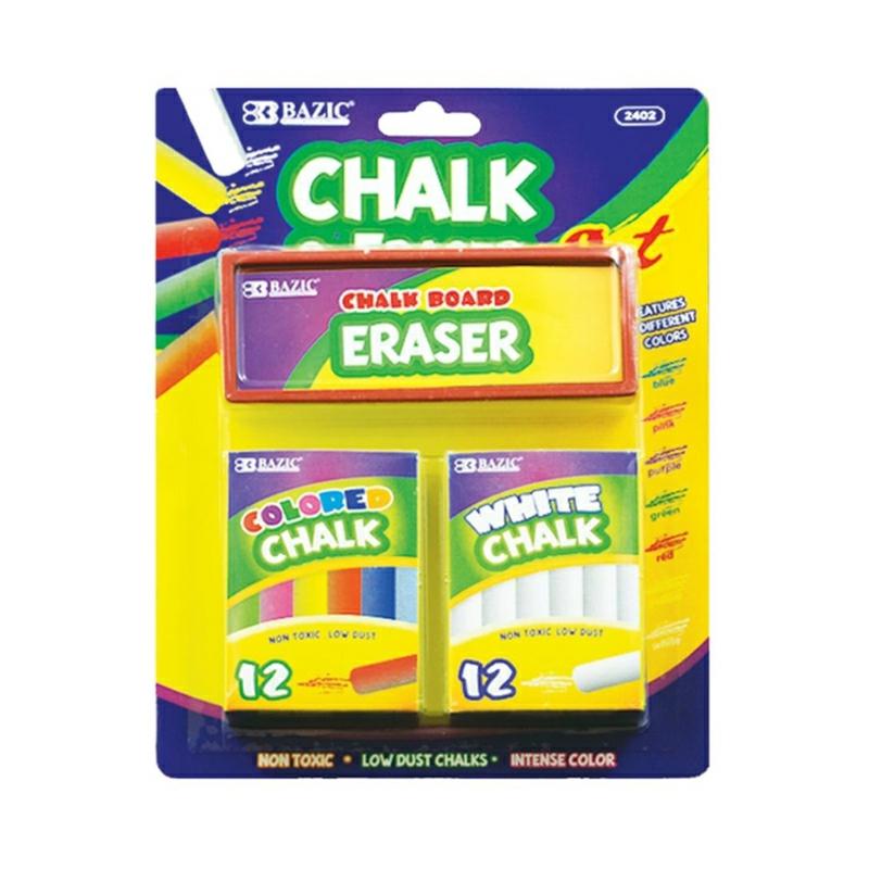 2 Pack  12 And 12 White Chalk With Eraser Sets, Assorted  |  Writing Instruments Writing Instruments Writing Instruments