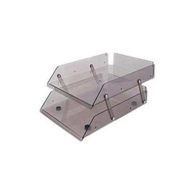 2 Tier Document Tray Glass Type Smokey  |  Desk Supplies Desk Supplies Desk Supplies