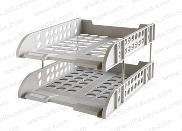 2 Tier Plastic Document Tray Grey  |  Desk Supplies Desk Supplies Desk Supplies