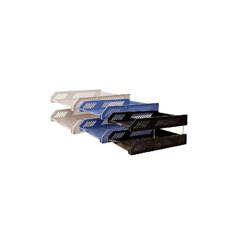 2 Tier Pvc Document Tray Black Grey Blue  |  Desk Supplies Desk Supplies Desk Supplies