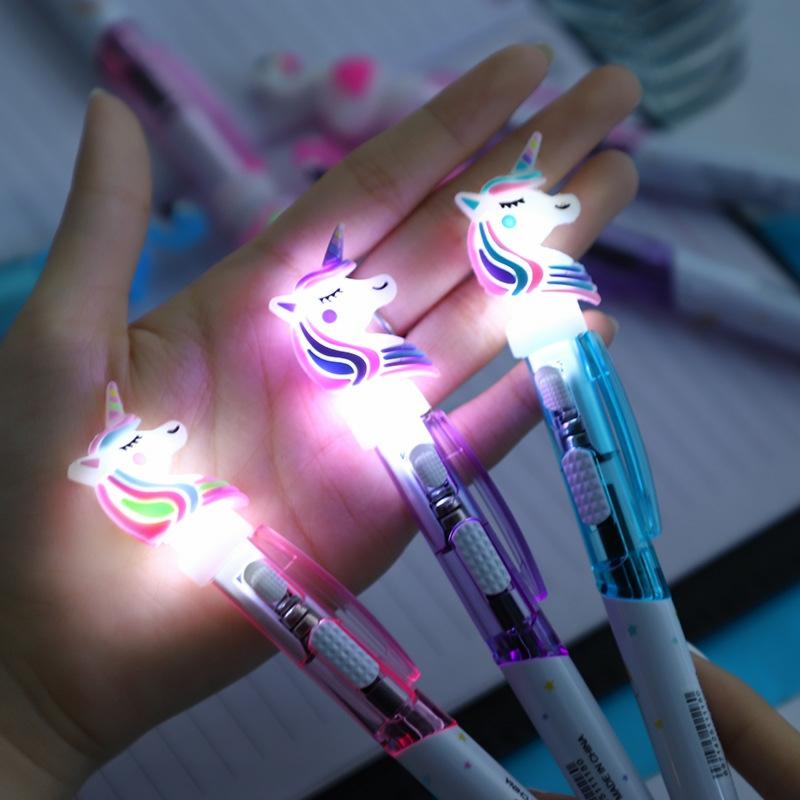 2022 Press Type Multi-Function Light Pen Cartoon Cute Unicorn Doll 0.5Mm Student Learning Promotional Gift Ballpoint Pen Custom  |  Writing Instruments Writing Instruments Custom