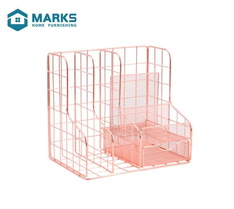 2023 Multifunctional Storage Series Metal Mesh Rose Gold Office Table Accessories File Collection Basket  |  Files & Folders Files & Folders Files & Folders