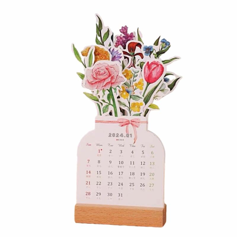 2024 Bloomy Flowers Desk Calendar High-Definition Dismountable Calendar For Living Room Floral Art  |  Writing Material Writing Material Floral art