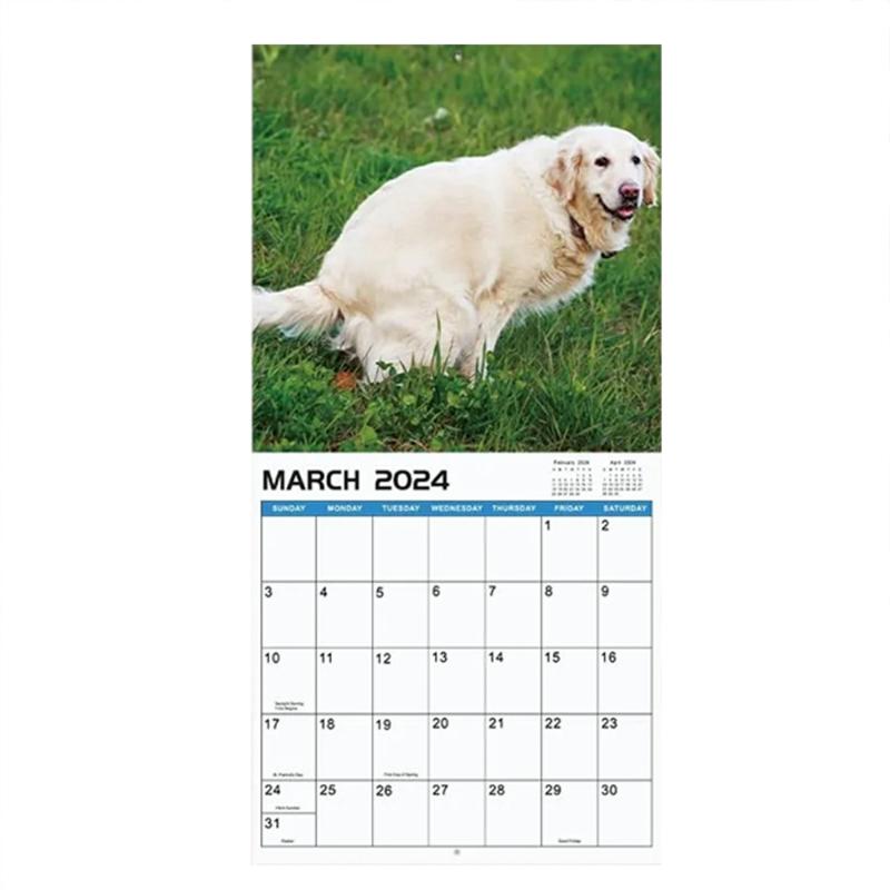 2024 Crapping Dogs Wall Calendar Amusing Personalized Calendar Ornament Home Decoration  |  Writing Material Writing Material Writing Material