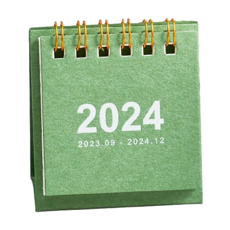 2024 Mini Desk Calendar 180 Degree Turning Portable Calendar For Living Room Green  |  Writing Material Writing Material Beige