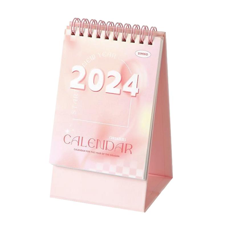 2024 Simple Colorful Desktop Calendar Monthlys View Tabletop Calendar For Home Study Office Pink A  |  Writing Material Writing Material Pink A