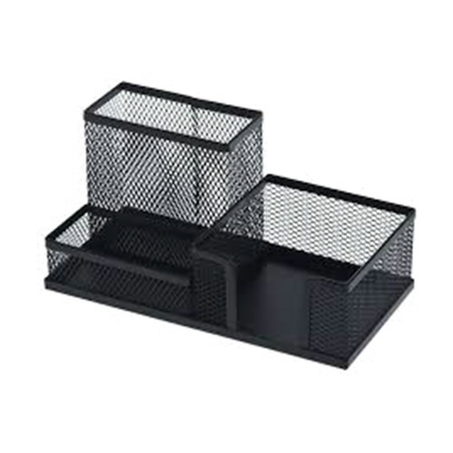 3-Compartment Metal Mesh Desk Organizer Black 20Cm A108B  |  Desk Supplies Desk Supplies Desk Supplies