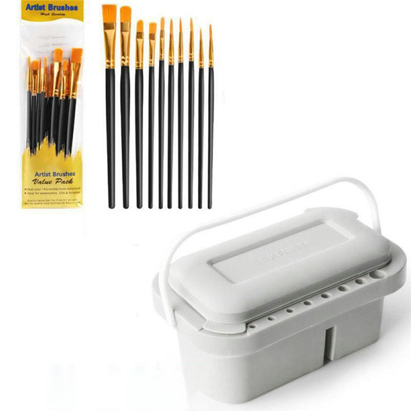 3-In-1 Multifunctional Paint Brush Cleaner Paint Brush Holder Portable Watercolor Painting Palettes Pen Wash Holder   10 Black Oil Brushes  |  Art & Crafts Art & Crafts Art & Crafts