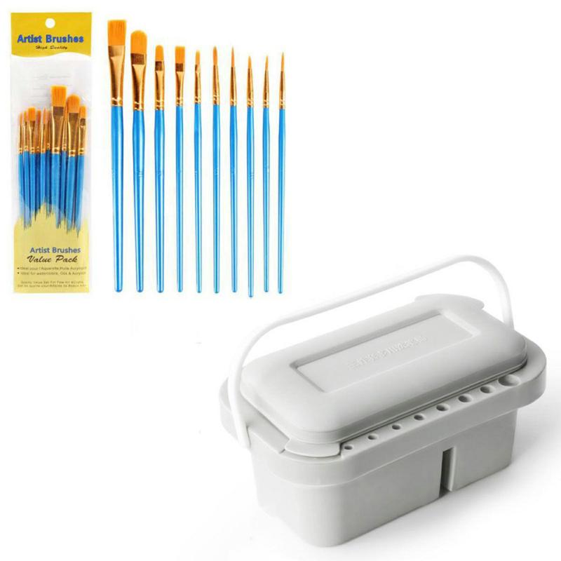 3-In-1 Multifunctional Paint Brush Cleaner Paint Brush Holder Portable Watercolor Painting Palettes Pen Wash Holder   10 Blue Oil Brushes  |  Art & Crafts Art & Crafts Art & Crafts