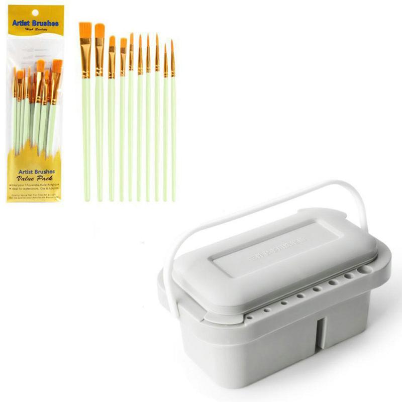 3-In-1 Multifunctional Paint Brush Cleaner Paint Brush Holder Portable Watercolor Painting Palettes Pen Wash Holder   10 Green Oil Brushes  |  Art & Crafts Art & Crafts Art & Crafts