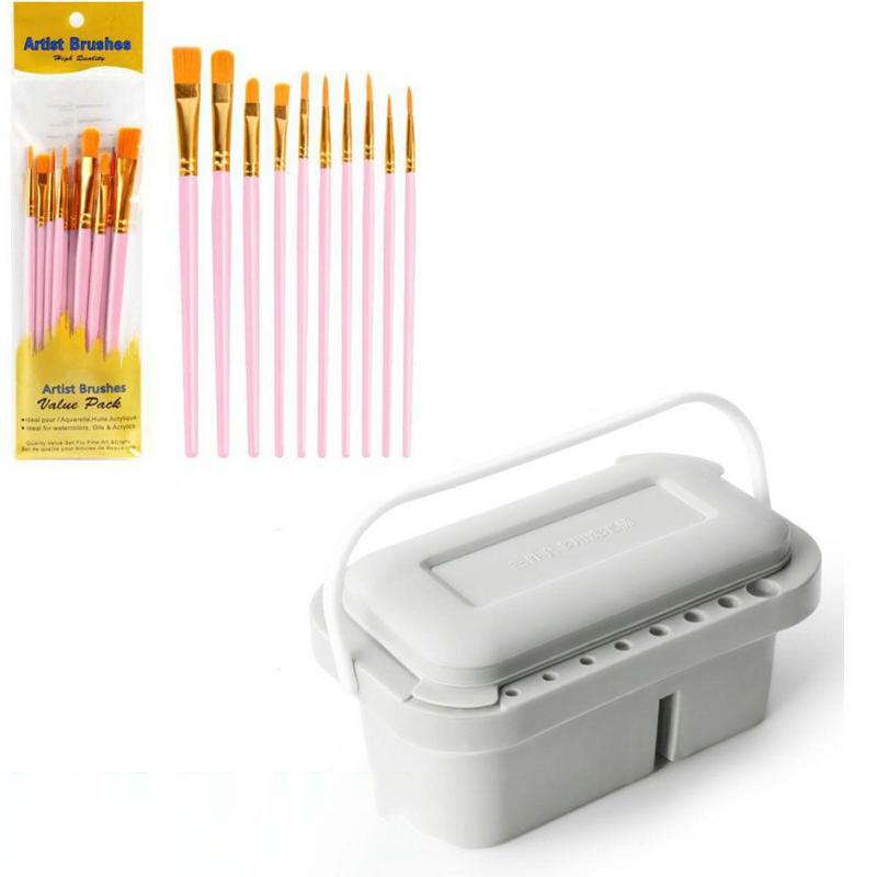 3-In-1 Multifunctional Paint Brush Cleaner Paint Brush Holder Portable Watercolor Painting Palettes Pen Wash Holder   10 Pink Oil Brushes  |  Art & Crafts Art & Crafts Art & Crafts