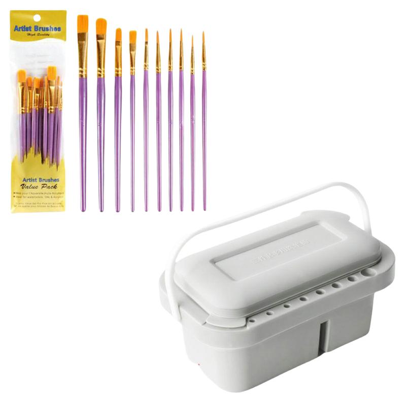 3-In-1 Multifunctional Paint Brush Cleaner Paint Brush Holder Portable Watercolor Painting Palettes Pen Wash Holder   10 Purple Oil Brushes  |  Art & Crafts Art & Crafts Art & Crafts