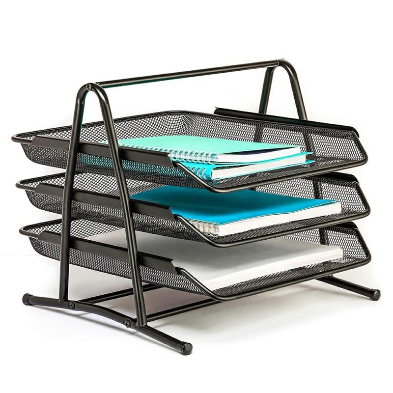 3-Tier Metal Mesh File Rack Organizer Desk Letter Tray Paper Document Holder For Office Home School Black  |  Files & Folders Files & Folders Files & Folders