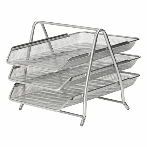 3-Tier Paper Tray Mesh Silver  |  Desk Supplies Desk Supplies Desk Supplies