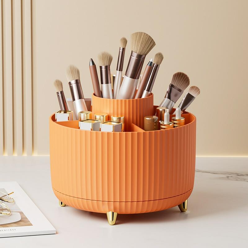 360 Rotating Makeup Brush Holder For Cosmetics Pencil Pen Holder Cup Organizer 5 Slot Make Up Brushes Cup Orange  |  Desk Supplies Desk Supplies Desk Supplies