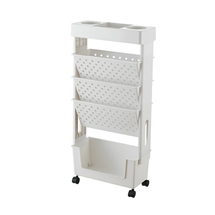 5-Layer Movable Trolley Plastic Storage Rack For Student Books Vertical Bookshelves White  |  Boards & Easels Boards & Easels Boards & Easels