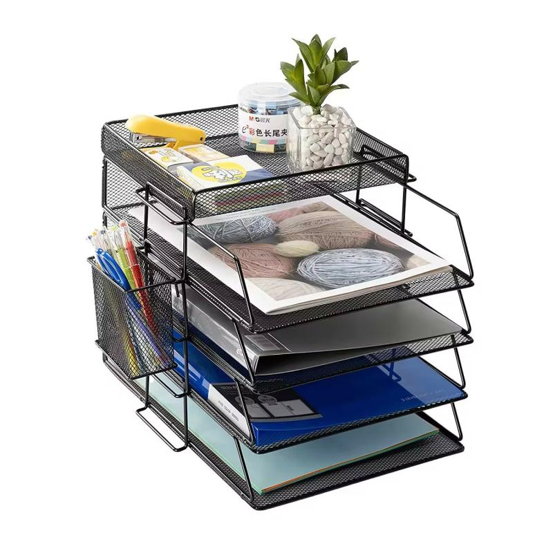 5 Tier Detachable Letter Trays Black Paper Organizers With Pen Holder Desk File Holder Organizer For Office  |  Files & Folders Files & Folders Files & Folders