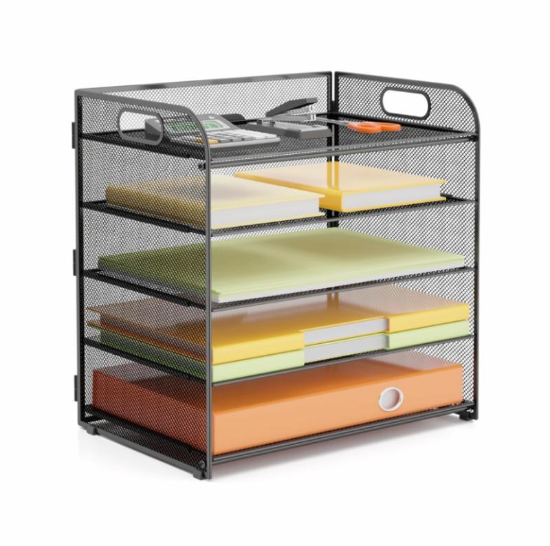 5 Tier Paper Letter Tray Organizer With Handles Mesh Desk File Organizer Metal Paper Sorter Holder Desktop Document Shelf Tray  |  Files & Folders Files & Folders Files & Folders