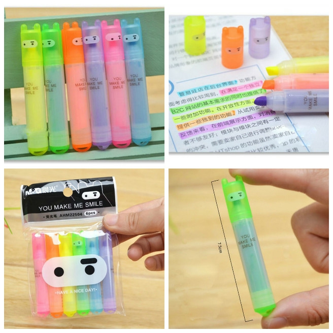 6 Color/Set Mini Highlighter Marker Pens Office Students Stationery Supplies  |  Writing Instruments Writing Instruments Writing Instruments