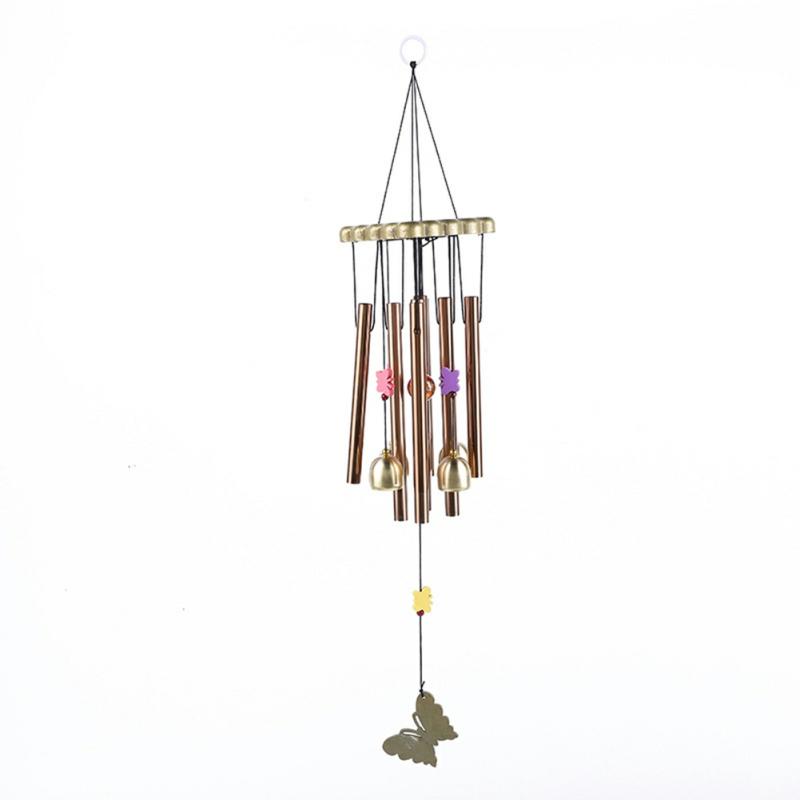 8 Tubes Metal Windchime With Wooden Pendant Metal Tube Bell Hanging Ornament Personalized Outdoor Garden Hanging Windchime G101 Butterfly  |  Writing Material Writing Material G1Butterfly