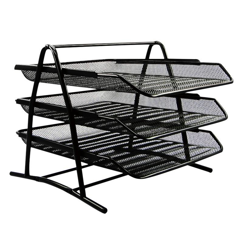 A4 Size Metal Mesh File Tray 3 And 4 Tiers Office Desk Organizer With Sliding Drawer Document Stackable Tray  |  Files & Folders Files & Folders Files & Folders