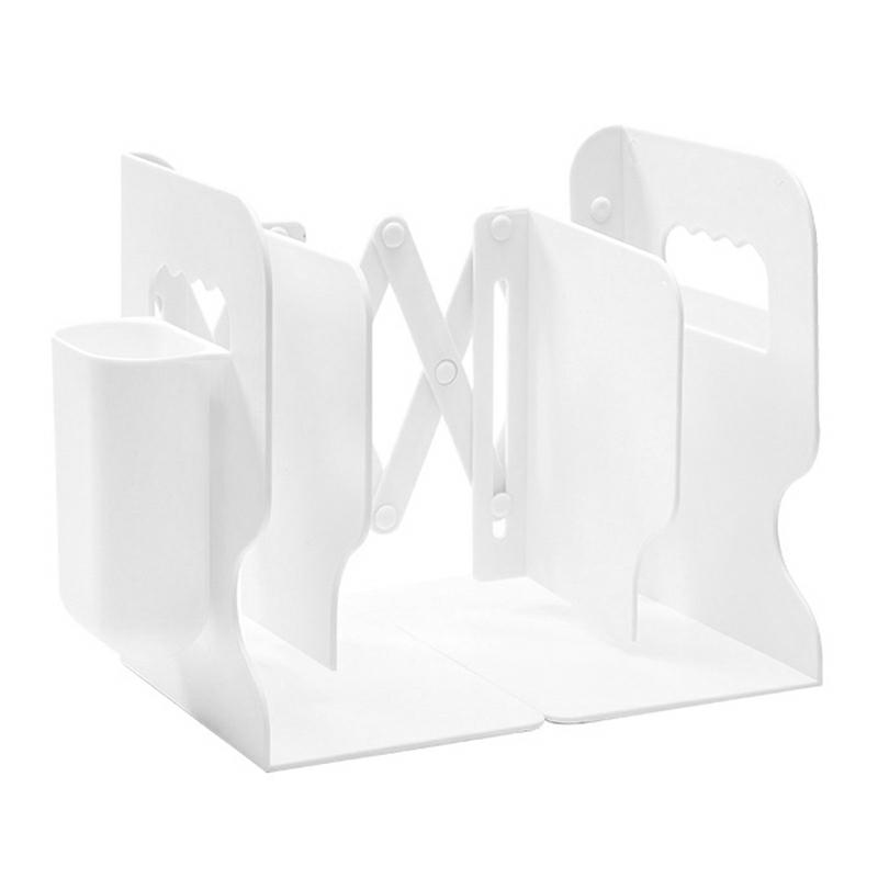 Adjustable Bookend Book Holder Retractable Book Stand Multi Compartments With Pen Holder Desktop Organizer Home Office White  |  Files & Folders Files & Folders Files & Folders