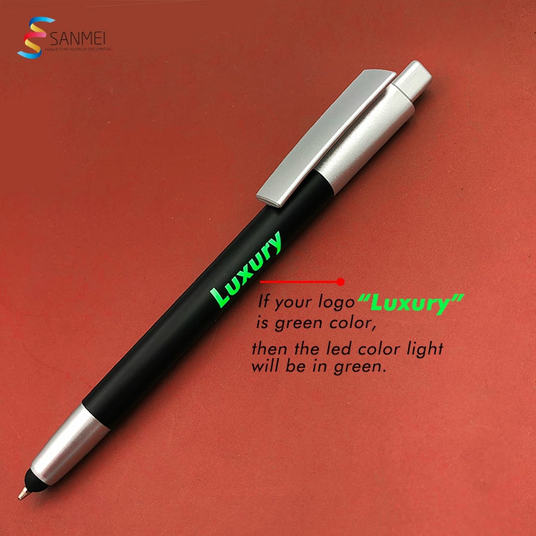 Advertising 3 In 1 Smart Stylus Promotional Light Up Led Custom Ball Ballpoint Pen Green Led  |  Writing Instruments Writing Instruments Blue led