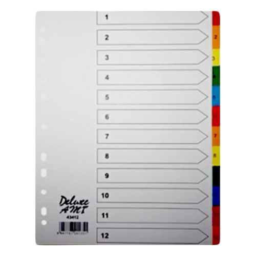 Amt 1-12 Numeric Color Paper Divider  |  Files & Folders Files & Folders Files & Folders