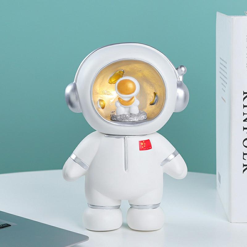 Astronaut Piggy Bank Night Light 3 In 1 Mini Spaceman Vinyl Desktop Ornaments Nightlight Home Office Decor Gift Toys White  |  Desk Supplies Desk Supplies Desk Supplies