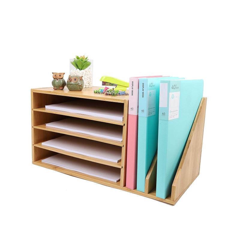 Bamboo File Desk Organizer Paper Sorter Letter Tray With 4 Dividers And Tabletop Vertical Bill Sorter Document Trays Office  |  Files & Folders Files & Folders Files & Folders