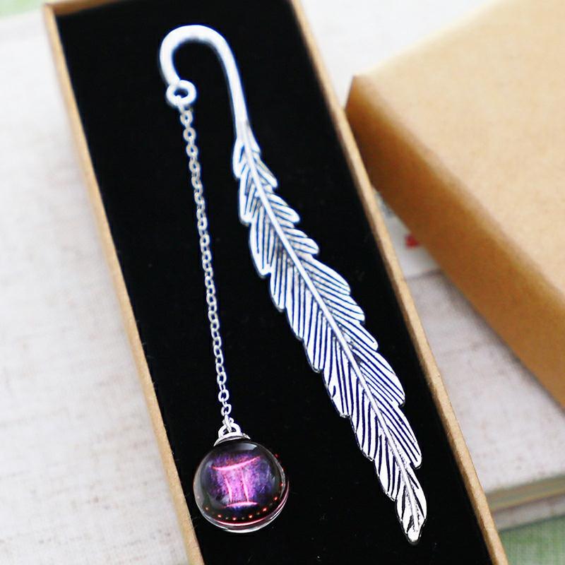 Birthday Constellations Metal Feather Bookmark Luminous Pendant Is Practical Creatives Gift For Readers Student Friend Pink,Gemini  |  Writing Instruments Writing Instruments Aquarius