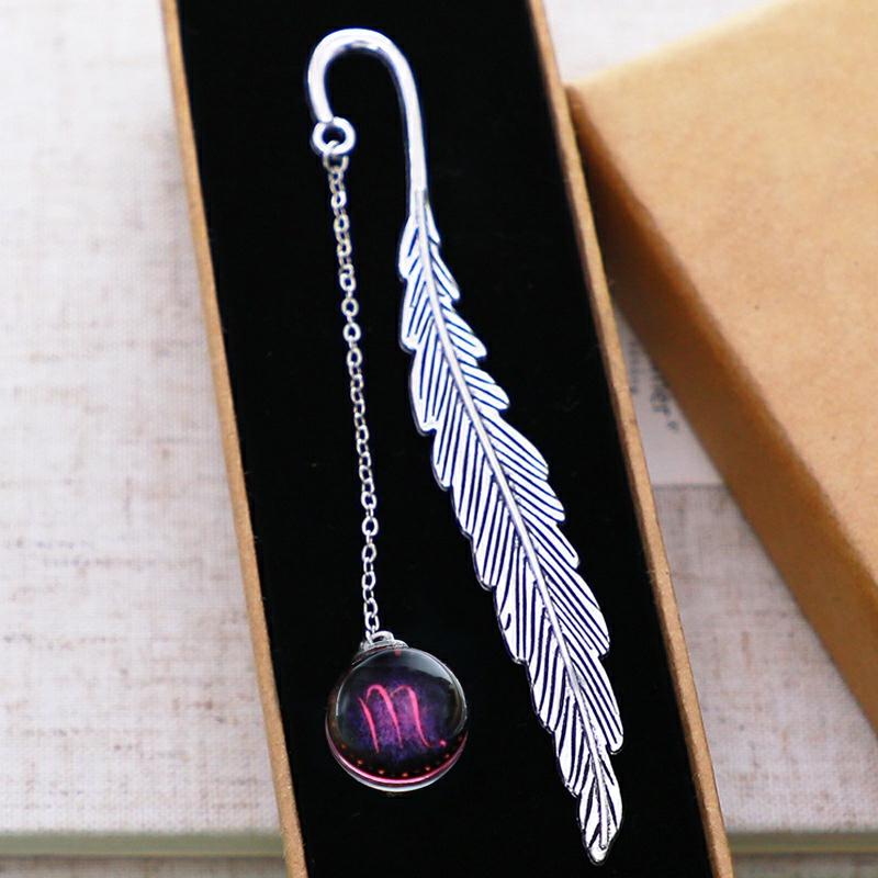 Birthday Constellations Metal Feather Bookmark Luminous Pendant Is Practical Creatives Gift For Readers Student Friend Pink,Scorpio  |  Writing Instruments Writing Instruments Aries