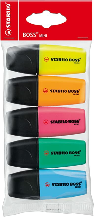 Boss Mini Pop 5 Colors Highlighter Set – Yellow/Orange/Blue/Green/Pink  |  Writing Instruments Writing Instruments Writing Instruments