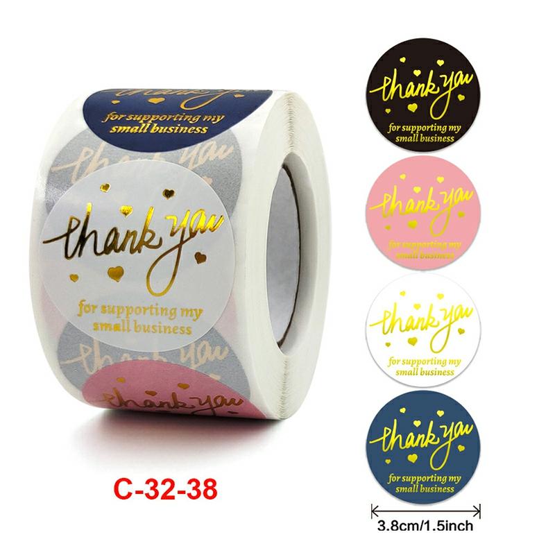 Bronzing Thank You Stickers Roll Colorful 500-Count Stickers Round For Wedding Birthday Party Favor Holiday Celebration New  |  Writing Material Writing Material Writing Material