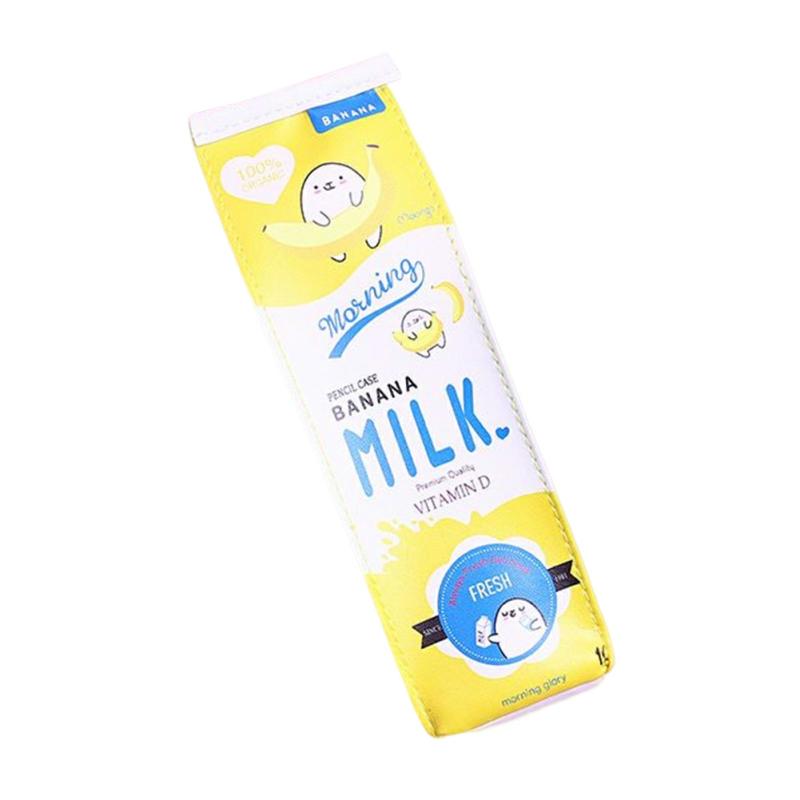 Cartoon Milk Box Pencil Bag Girl Heart Cute Creative Large Capacity Elementary School Students Simple  Stationery Box Yellow Dumplings  |  Desk Supplies Desk Supplies Blue Smiley