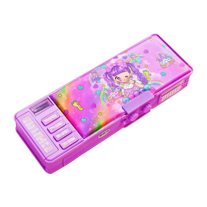 Cartoon Pen Box With Sharpener Password Lock Large Capacity Pencil Box For Kids Children B  |  Desk Supplies Desk Supplies A