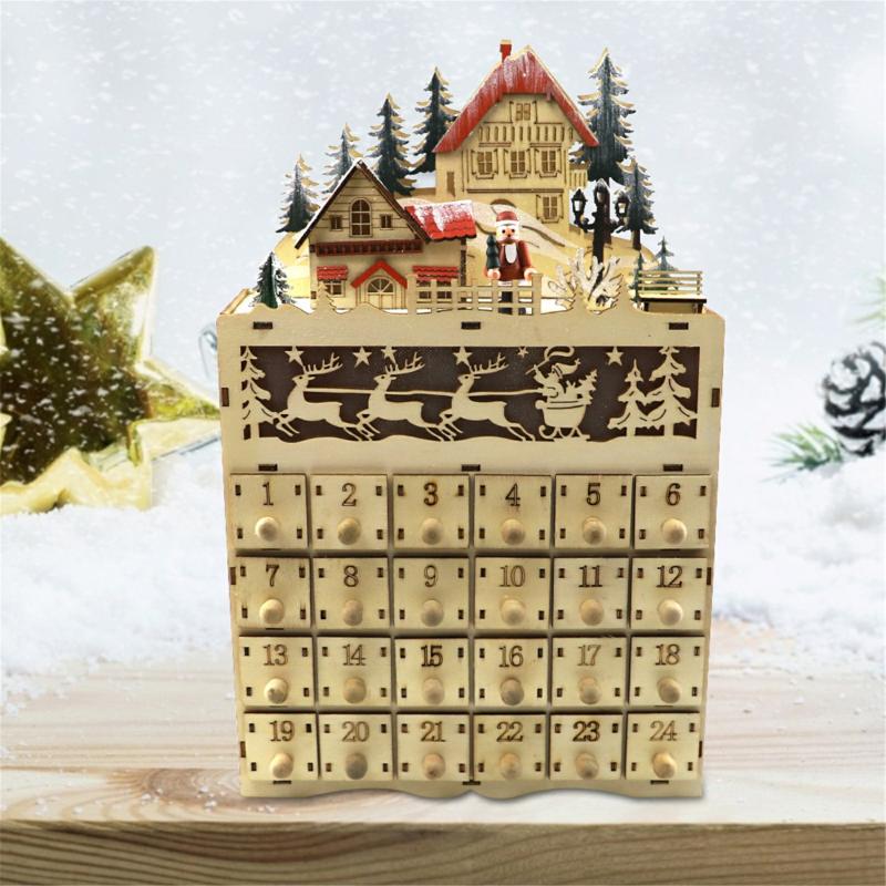 Christmas Advent Calendar Storage Box Creative Wooden Xmas Theme Led Light Ornament For Home Living Room Bedroom New  |  Writing Material Writing Material Writing Material