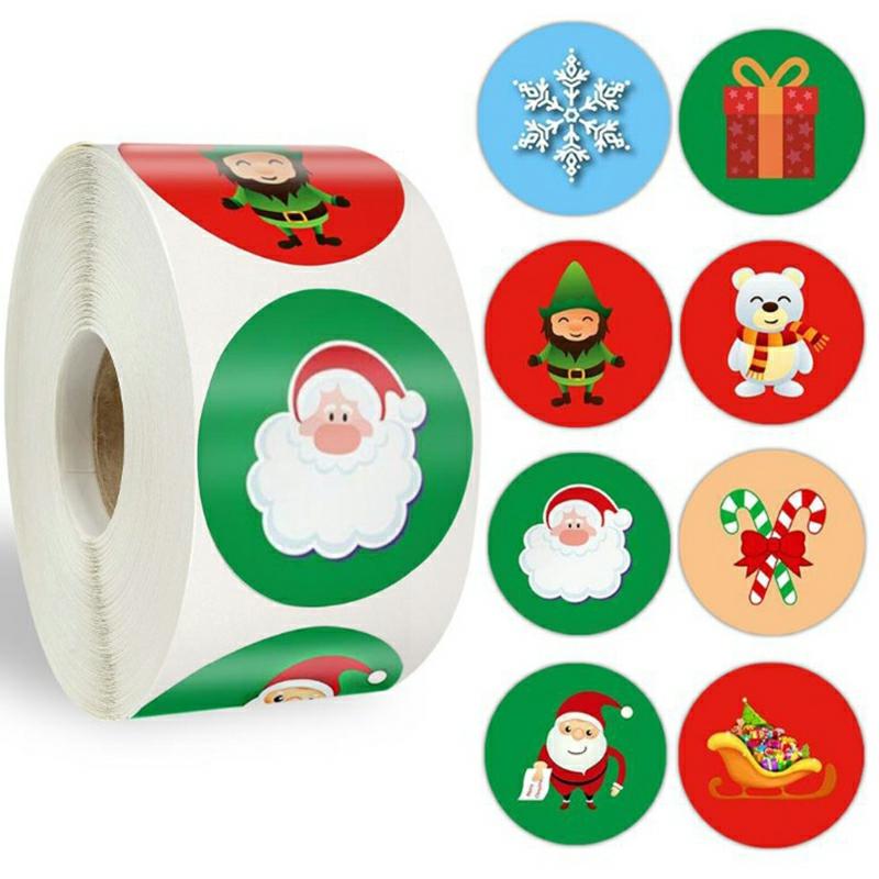 Christmas Stickers Roll Round Cartoon Gift Packing Decal Sealer Decorative Xmas Label For Envelope Present Boxes 2.5Cm Style 2  |  Writing Material Writing Material Style 2