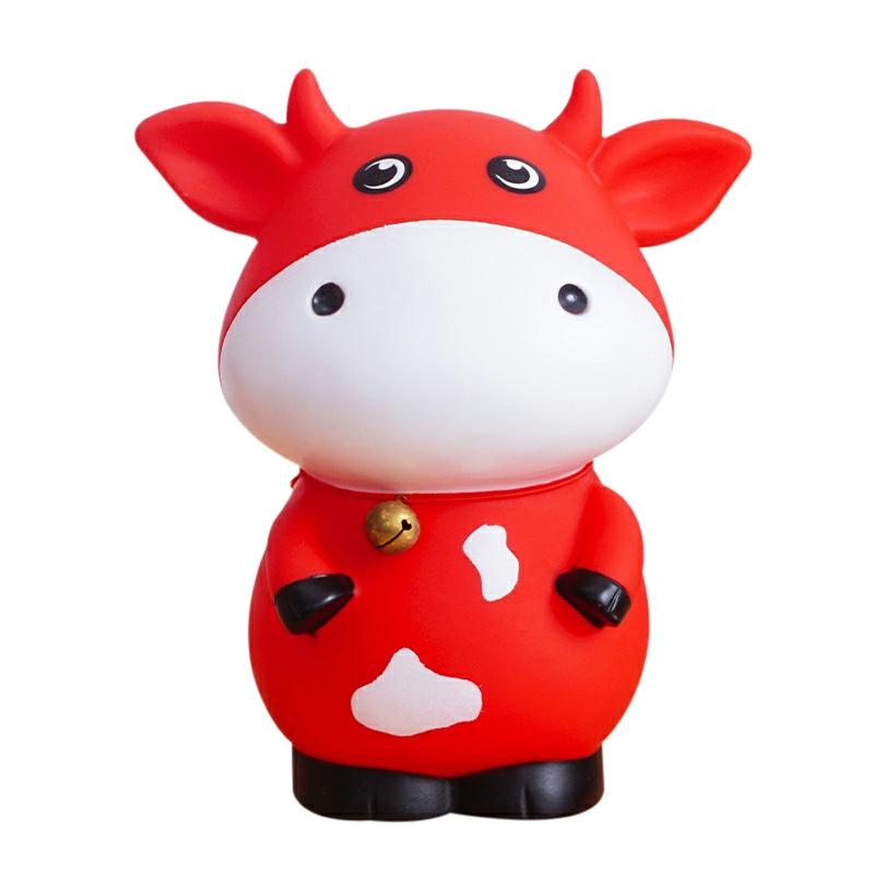 Cny Red Ox Piggy Bank Cartoon Figure Shatter-Proof Money Saving Box The Chinese Zodiac Cow Decor Gift For Kids Red,S  |  Writing Material Writing Material L